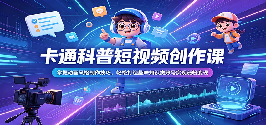 卡通科普短视频创作课:掌握动画风格制作技巧,轻松打造趣味知识类账号实现涨粉变现-智云网