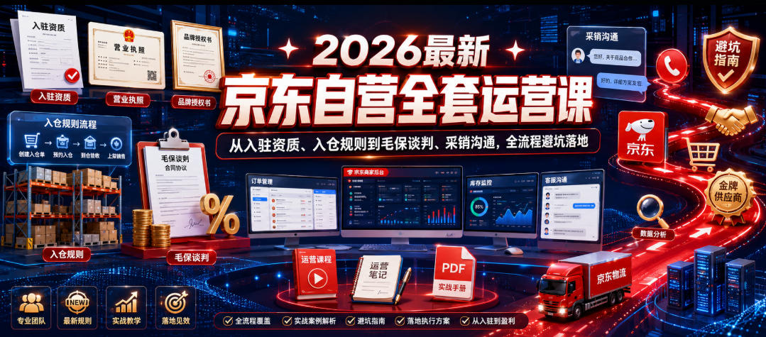 2026最新京东自营全套运营课,从入驻资质、入仓规则到毛保谈判、采销沟通,全流程避坑落地-智云网