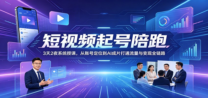 短视频起号陪跑:3天2夜系统授课,从账号定位到AI成片打通流量与变现全链路 短视频起号陪跑:3天2夜系统授课,从账号定位到AI成片打通流量与变现全链路