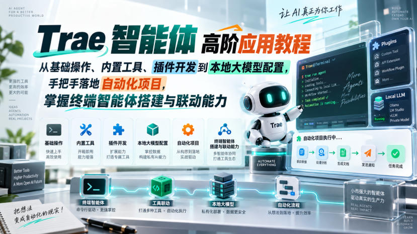 Trae智能体高阶应用教程，从基础操作、内置工具、插件开发到本地大模型配置，手把手落地自动化项目-智云网