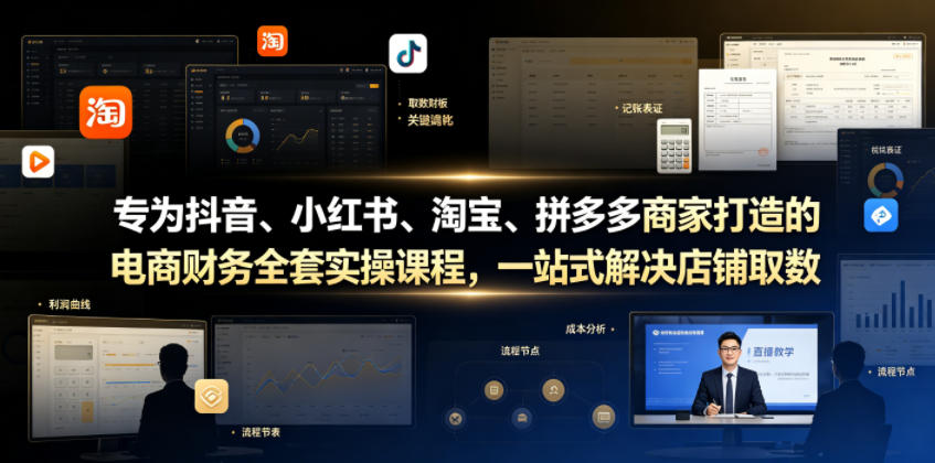 专为抖音、小红书、淘宝、拼多多商家打造的电商财务全套实操课程,一站式解决店铺取数、记账、报税全流程难题-智云网