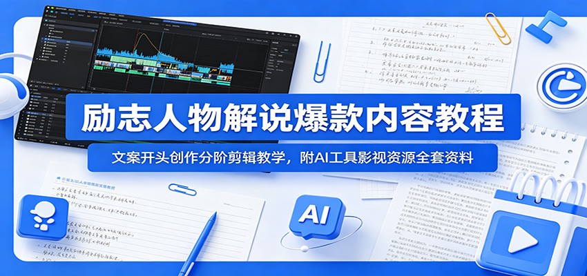 励志人物解说爆款内容教程:文案开头创作分阶剪辑教学,附AI 工具影视资源全套资料-智云网