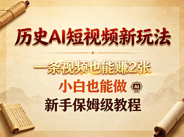 历史AI短视频新玩法，一条视频也能賺2张，小白也能做，新手保姆级教程-智云网