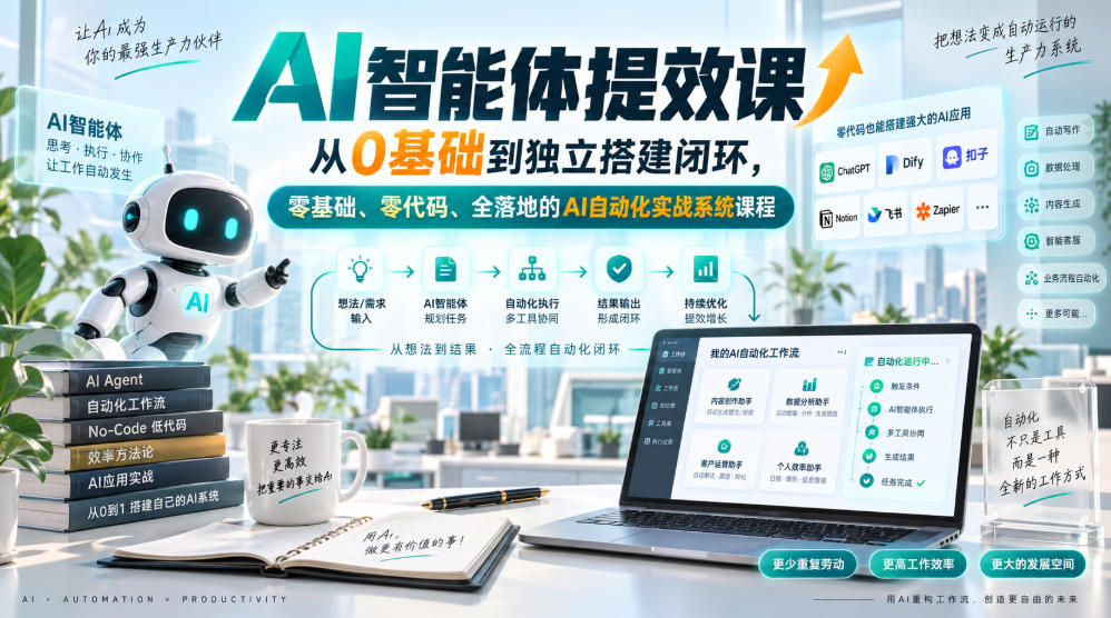 AI智能体提效课,从0基础到独立搭建闭环,零基础、零代码、全落地的AI自动化实战系统课程-智云网