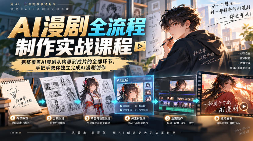 AI漫剧全流程制作实战课程，完整覆盖AI漫剧从构思到成片的全部环节，手把手教你独立完成AI漫剧创作-智云网