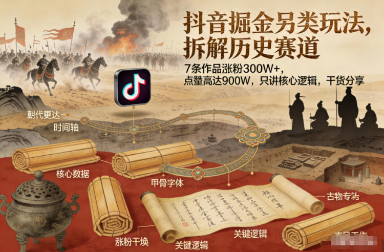 抖音掘金另类玩法,拆解历史赛道,7条作品涨粉300W+,点赞量高达900W,只讲核心逻辑,干货分享-智云网