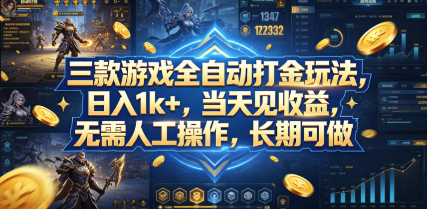 三款游戏全自动打金玩法,日入1k+,当天见收益,无需人工操作,长期可做【揭秘】 三款游戏全自动打金玩法,日入1k+,当天见收益,无需人工操作,长期可做【揭秘】