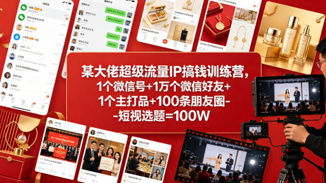某大佬超级流量IP搞钱训练营,1个微信号+1万个微信好友+1个主打品+100条朋友圈-短视选题=100W-智云网