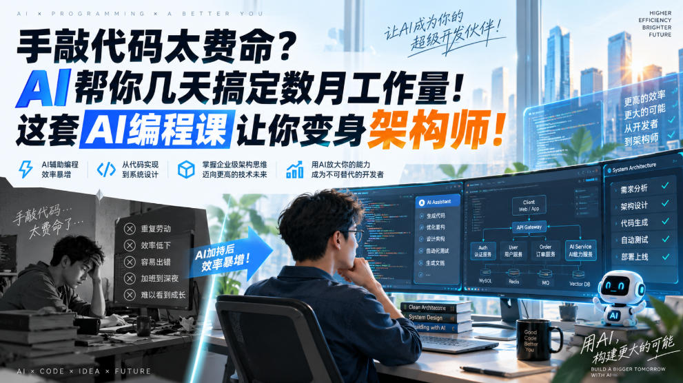 手敲代码太费命?AI帮你几天搞定数月工作量!这套AI编程课让你变身架构师!【原创双语字幕】-智云网