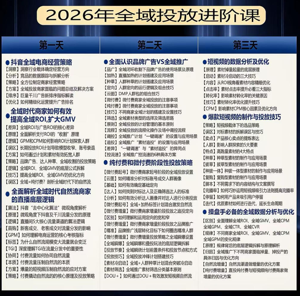 千川扫地僧2026抖音全域投放进阶课,少走弯路·快速起量·掌控增长,6月12-14号杭州线下课 千川扫地僧2026抖音全域投放进阶课,少走弯路·快速起量·掌控增长,6月12-14号杭州线下课