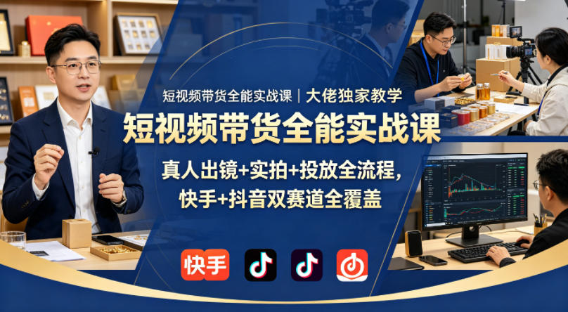 短视频带货全能实战课|大佬独家教学,真人出镜+实拍+投放全流程,快手+抖音双赛道全覆盖 短视频带货全能实战课|大佬独家教学,真人出镜+实拍+投放全流程,快手+抖音双赛道全覆盖