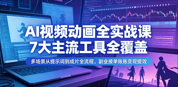 AI视频动画全实战课,7大主流工具全覆盖,多场景从提示词到成片全流程,副业接单账号变现提效-智云网
