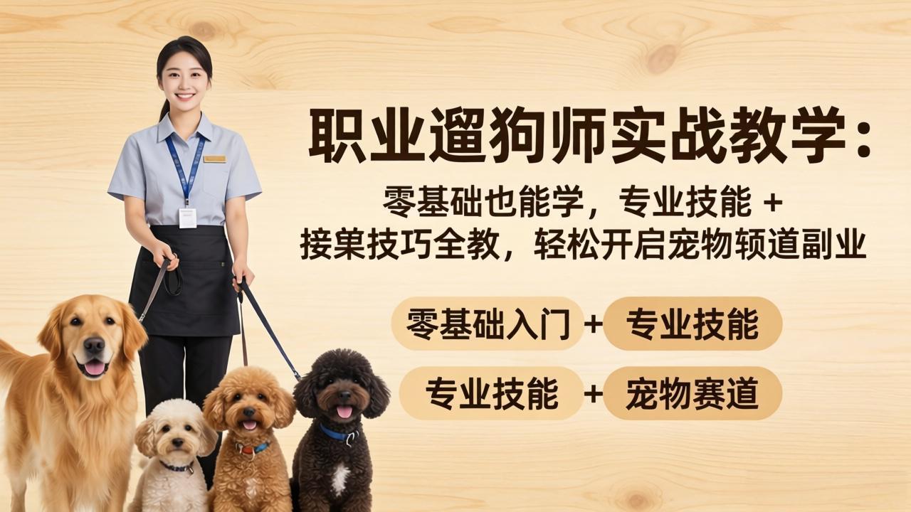 职业遛狗师实战教学:零基础也能学,专业技能 + 接单技巧全教,轻松开启宠物赛道副业-智云网