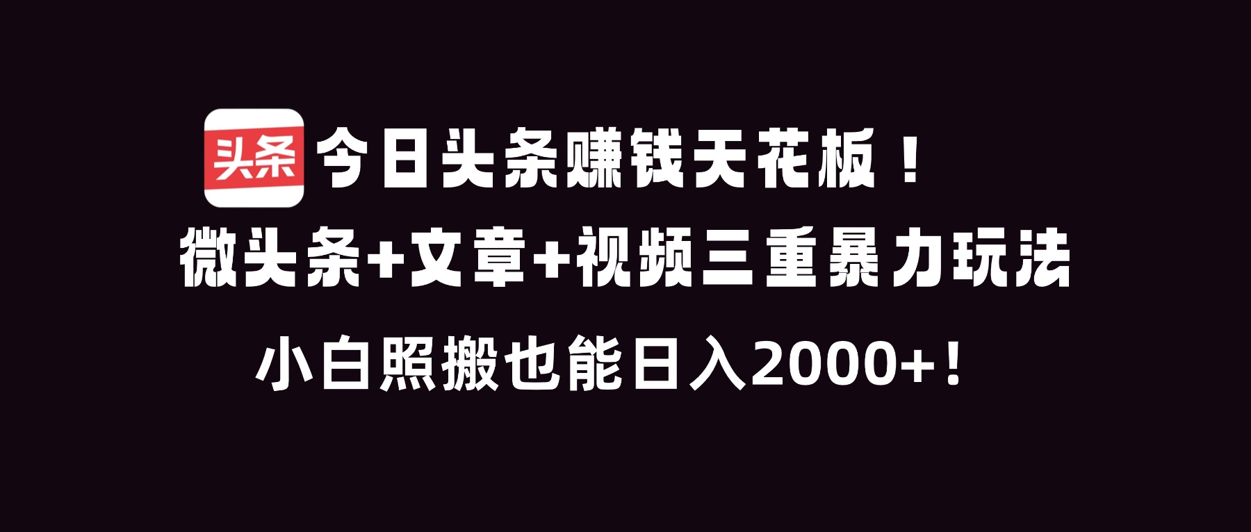 今日头条赚钱天花板!微头条+文章+视频三重暴利玩法,小白照搬也能日人2000+-智云网