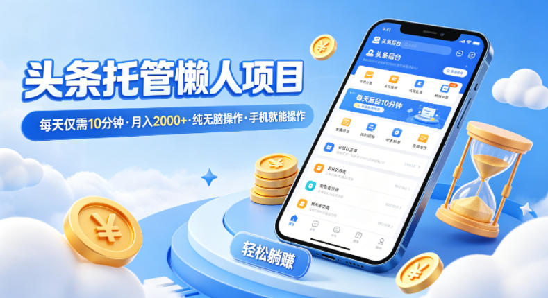 头条托管懒人项目，每天仅需10分钟，月入2000+，纯无脑操作，手机就能操作【揭秘】-智云网