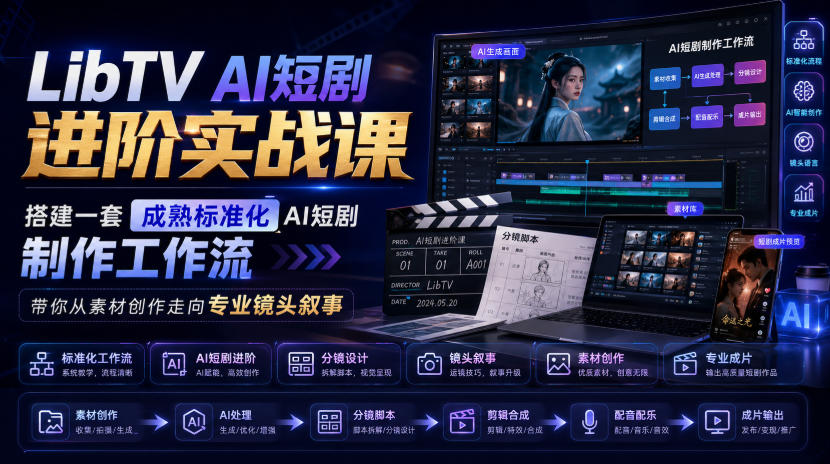 LibTV AI短剧进阶实战课，搭建一套成熟标准化AI短剧制作工作流，带你从素材创作走向专业镜头叙事-智云网