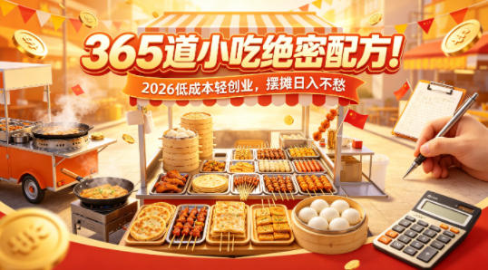 365道小吃绝密配方!2026低成本轻创业,摆摊日入不愁 365道小吃绝密配方!2026低成本轻创业,摆摊日入不愁