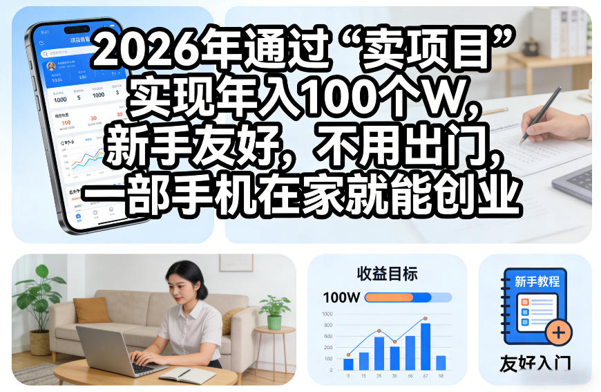 2026年通过“卖项目”实现年入100个W,新手友好,不用出门,一部手机在家就能创业【揭秘】-智云网
