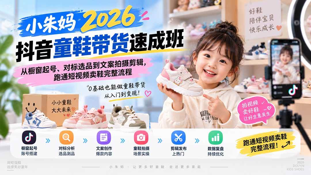(20267期)小朱妈2026抖音童鞋带货速成班:从橱窗起号、对标选品到文案拍摄剪辑,跑通短视频卖鞋完整流程-智云网