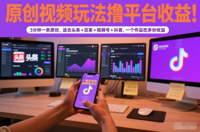 原创视频玩法撸平台收益，3分钟一条原创，适合头条+百家+视频号+抖音，一个作品吃多份收益-智云网