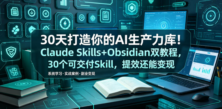 30天打造你的AI生产力库!Claude Skills+Obsidian 双教程,30 个可交付 Skill,提效还能变现-智云网
