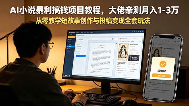 (18913期)AI小说暴利搞钱项目教程-更新,大佬亲测月入1-3万,从零教学短故事创作与投稿变现全套玩法-智云网