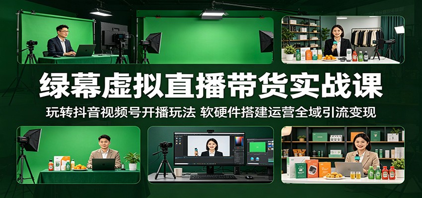 绿幕虚拟直播带货实战课：玩转抖音视频号开播玩法，软硬件搭建运营全域引流变现-智云网
