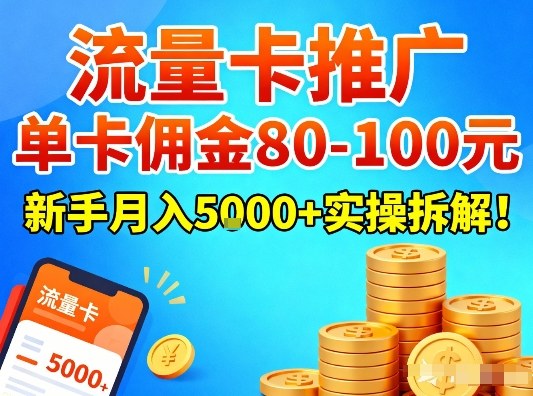 流量卡推广，单卡佣金80-100，新手月入5k+实操拆解！-智云网
