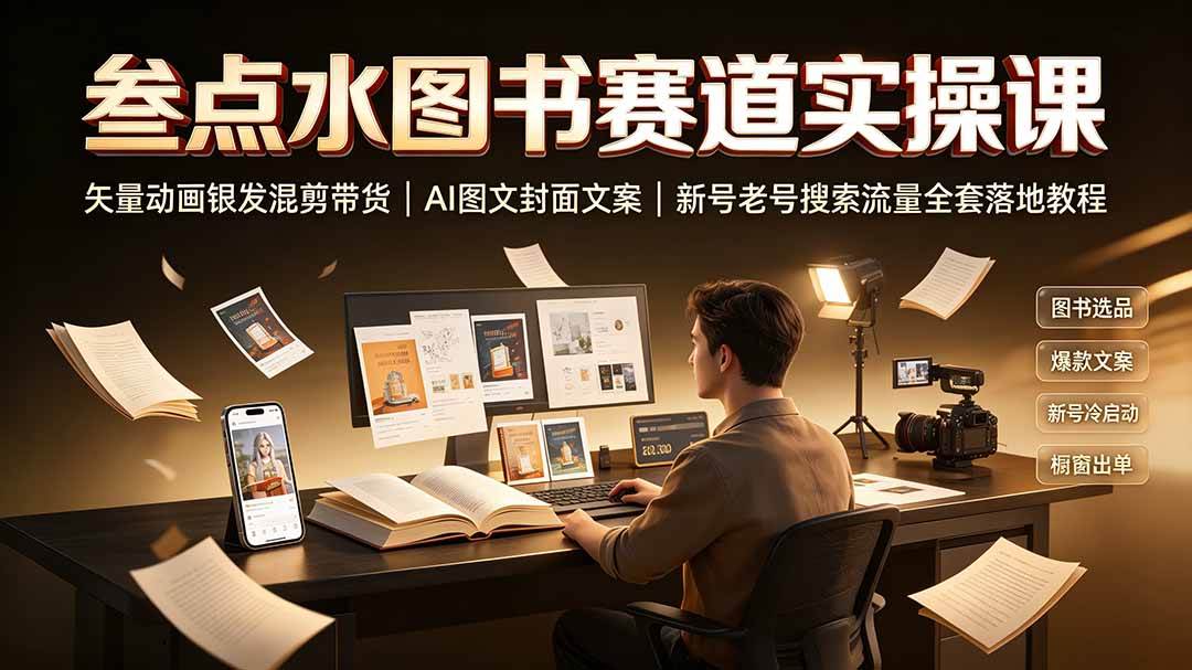 （19613期）叁点水图书赛道实操课｜矢量动画银发混剪带货，AI图文封面文案，新号老号搜索流量全套落地教程-智云网