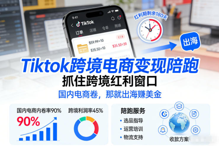 Tiktok跨境电商变现陪跑,抓住跨境红利窗口,国内电商卷,那就出海賺美金-智云网
