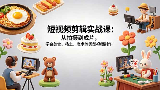 (18375期)短视频剪辑实战课:从拍摄到成片,学会美食、粘土、魔术等类型视频制作-智云网