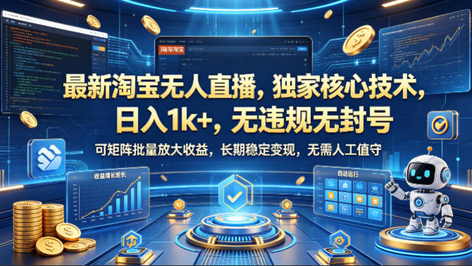 最新淘宝无人直播,独家核心技术,日入1k+,无违规无封号,可矩阵批量放大,长期稳定,无需人工值守【揭秘】 最新淘宝无人直播,独家核心技术,日入1k+,无违规无封号,可矩阵批量放大,长期稳定,无需人工值守【揭秘】