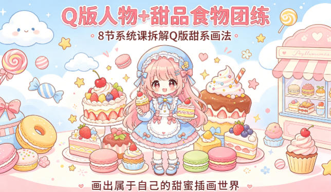 Q版人物+甜品食物团练，8节系统课拆解Q版甜系画法，画出属于自己的甜蜜插画世界-智云网