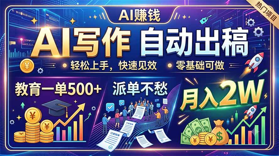 （19614期）AI写作自动出稿，教育一单500+，派单不愁，月入2W-智云网