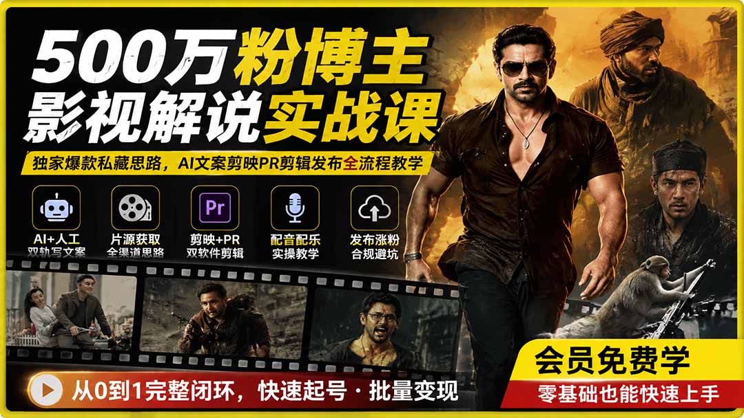500万粉博主影视解说实战课|独家爆款私藏思路,AI文案剪映PR剪辑发布全流程教学-智云网