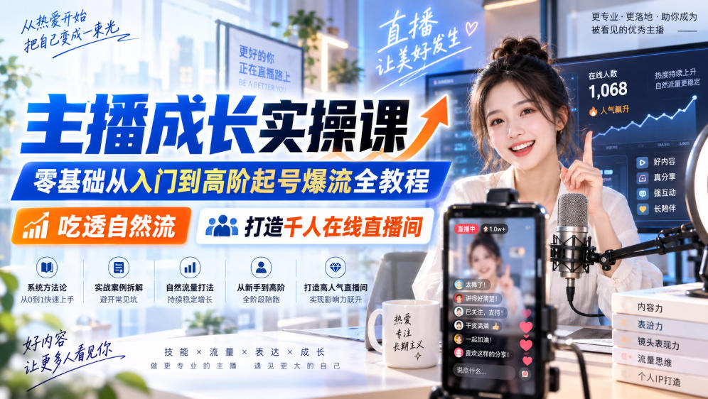 主播成长实操课|零基础从入门到高阶起号爆流全教程,吃透自然流,打造千人在线直播间-智云网