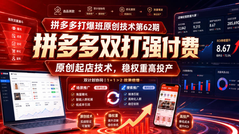 拼多多打爆班原创技术第62期,拼多多双打强付费,原创起店技术,稳权重高投产-智云网