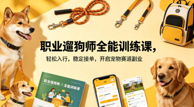 职业遛狗师全能训练课,轻松入行,稳定接单,开启宠物赛道副业-智云网