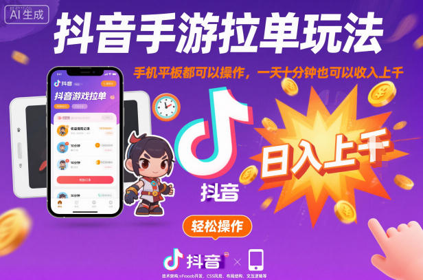 抖音手游拉单玩法,手机平板都可以操作,一天十分钟也可以收入上K【揭秘】-智云网
