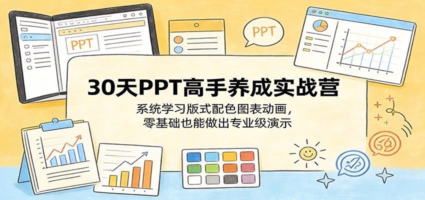 30天PPT高手养成实战营：系统学习版式配色图表动画，零基础也能做出专业级演示-智云网