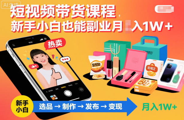 短视频带货课程，新手小白也能副业月入1W＋，轻松搞定-智云网