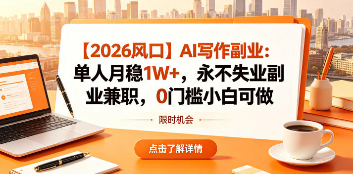 【2026风口】AI写作副业:单人月稳1W+,永不失业副业兼职,0门槛小白可做【揭秘】 【2026风口】AI写作副业:单人月稳1W+,永不失业副业兼职,0门槛小白可做【揭秘】