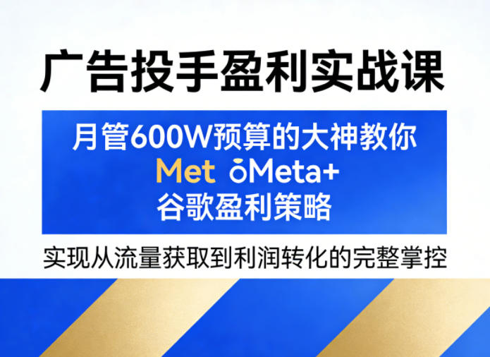 广告投手盈利实战课,月管600W预算的大神教你Meta+谷歌盈利策略,实现从流量获取到利润转化的完整掌控-智云网