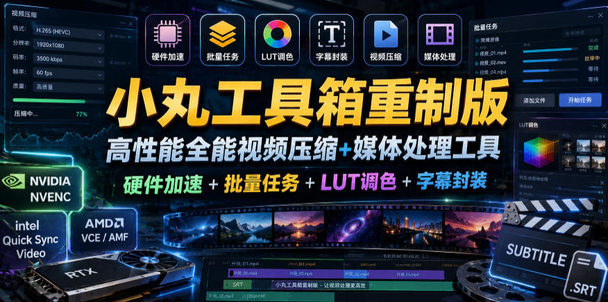 小丸工具箱重制版–高性能全能视频压缩+媒体处理工具|硬件加速+批量任务+LUT调色+字幕封装-智云网