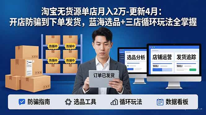 （18188期）淘宝无货源5.0单店月入2万-更新4月：开店防骗到下单发货，蓝海选品+三店循环玩法全掌握-智云网