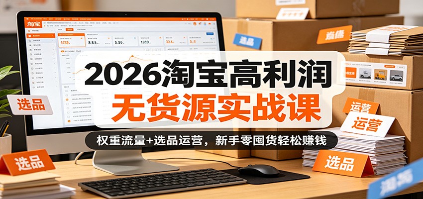 2026淘宝高利润无货源实战课：权重流量+选品运营，新手零囤货轻松赚钱-智云网