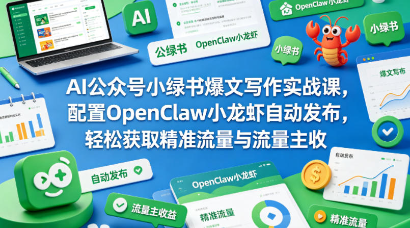AI公众号小绿书爆文写作实战课,配置OpenClaw小龙虾自动发布,轻松获取精准流量与流量主收益 AI公众号小绿书爆文写作实战课,配置OpenClaw小龙虾自动发布,轻松获取精准流量与流量主收益
