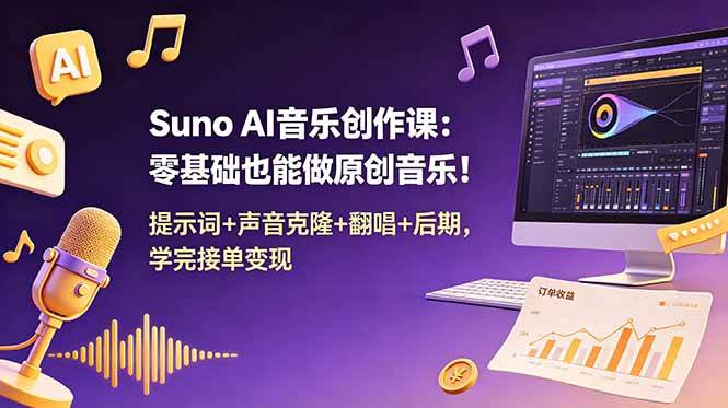 (18945期) Suno AI音乐创作课:零基础也能做原创音乐!提示词+声音克隆+翻唱+后期,学完接单变现-智云网