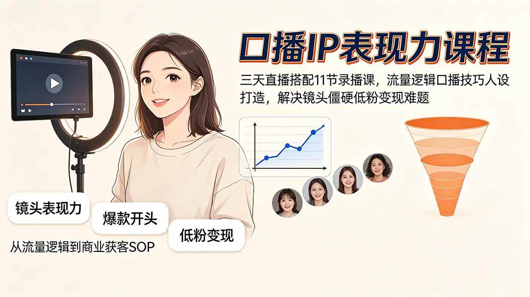 （19604期）口播IP表现力课程｜三天直播搭配11节录播课，流量逻辑口播技巧人设打造，解决镜头僵硬低粉变现难题-智云网
