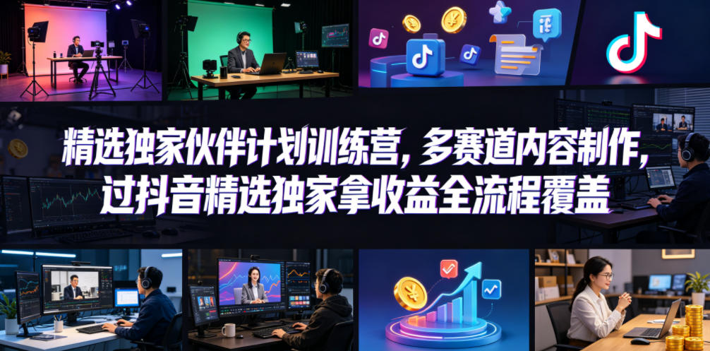 小豁食堂精选独家伙伴计划训练营,多赛道内容制作,过抖音精选独家拿收益全流程覆盖-智云网